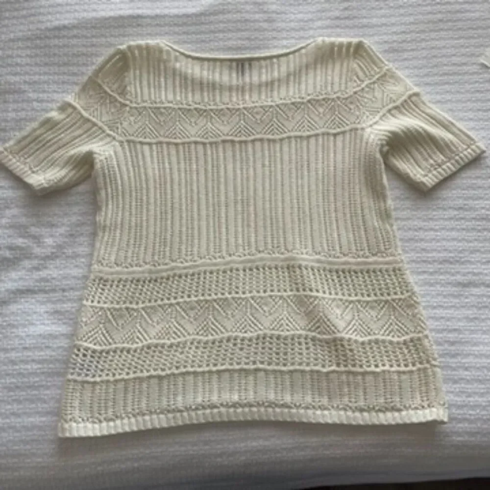 PL Talbots Cream Crochet Style Short-Sleeve Sweater